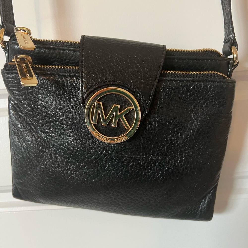 Michael Kors Black Crossbody Bag with Gold Accents